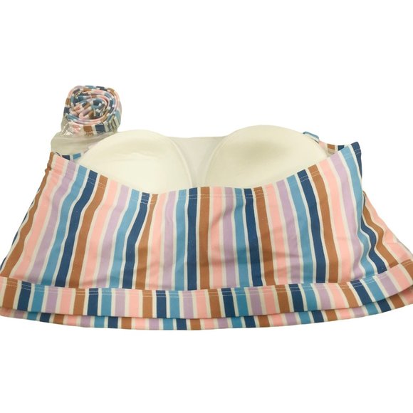 Xhilaration Womens Sz 14W Metallic Thread Longline Bandeau Swim Top Striped NWOT - Picture 2 of 10